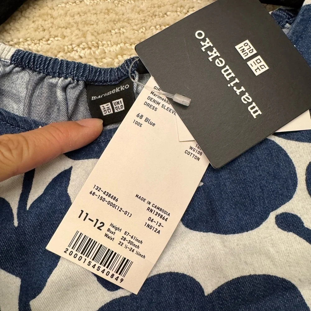 NWT MARIMEKKO x UNIQLO Kids Girls Cotton Denim Sleeveless Dress Floral 11-12Y